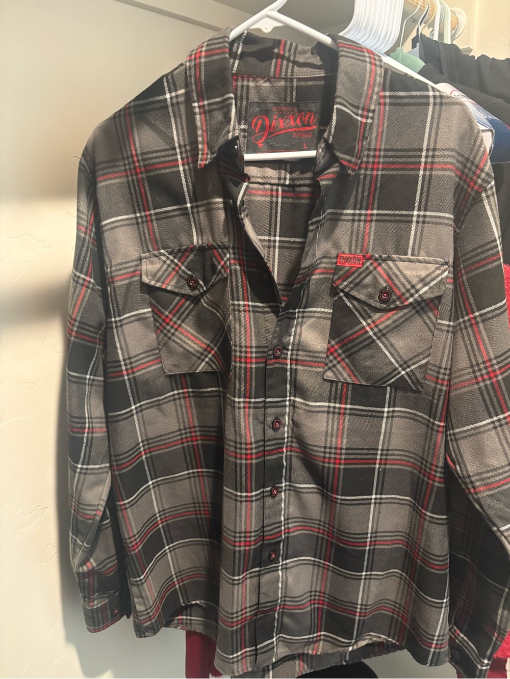 DIXXON Gray, Black & Red Plaid Men's Button-Up Shirt